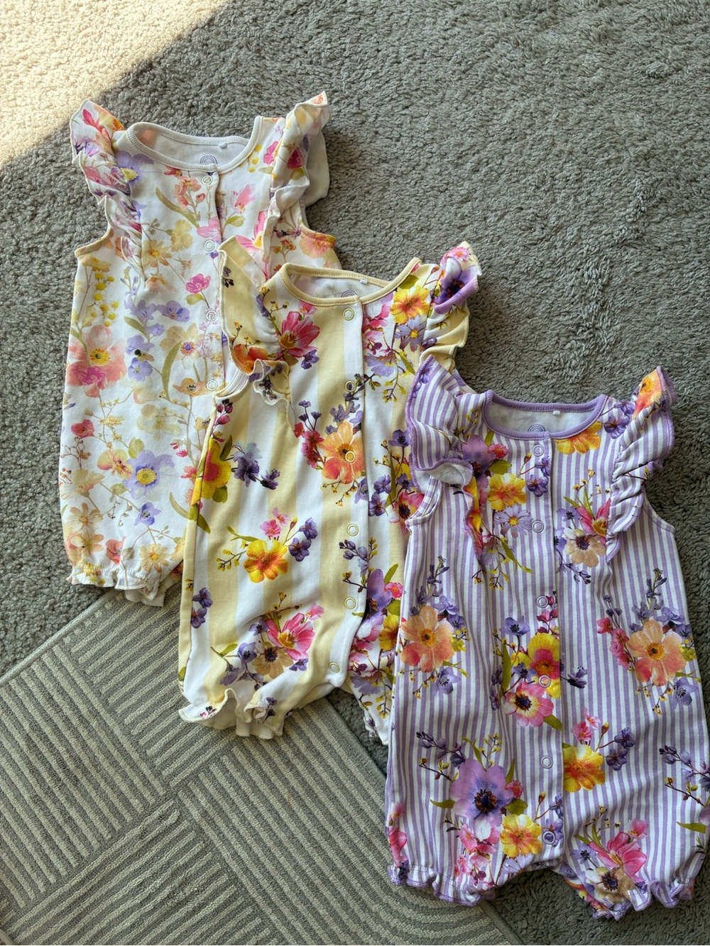Next Baby Baby Set of Floral Onesies- Purple, Yellow, Cream